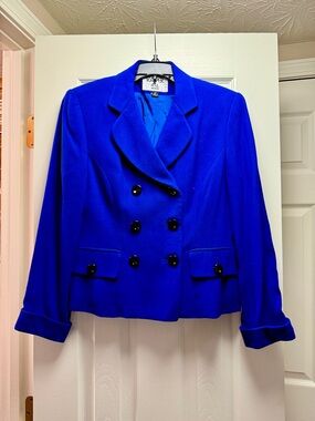 Kasper ASL Electric Blue Double-Breasted Blazer Jacket- size 6P